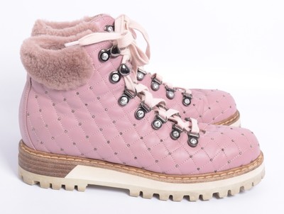 Le Silla Women Pink Ankle Boots 100% Leather Crystals Quilted Booties Sz EU 36.5