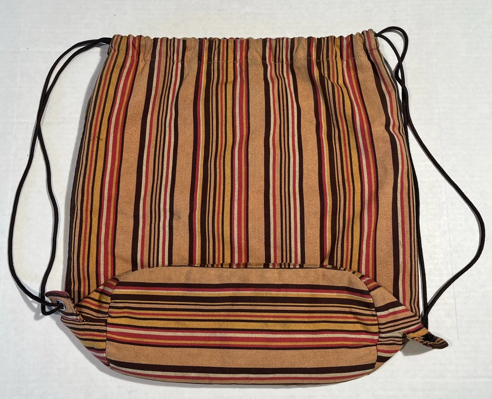 VTG GAP Bag Y2K Boho Purse Striped Brown Orange Drawstring Backpack Knapsack - Image 3 of 4