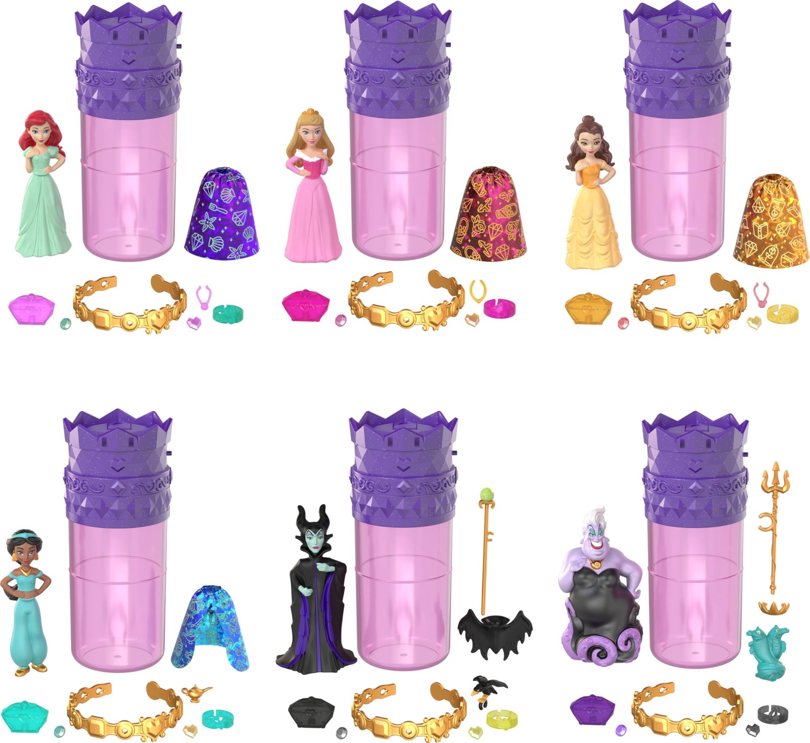Mattel Disney Princess Toys, Small Doll Surprise, Royal Color Reveal, 6 Surprise
