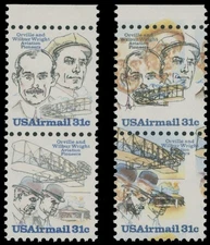 1978, USA WRIGHT BROTHERS 31C MULTI, TWO VERTICAL SE-TENANTS W/ERROR NH, SC.#C92