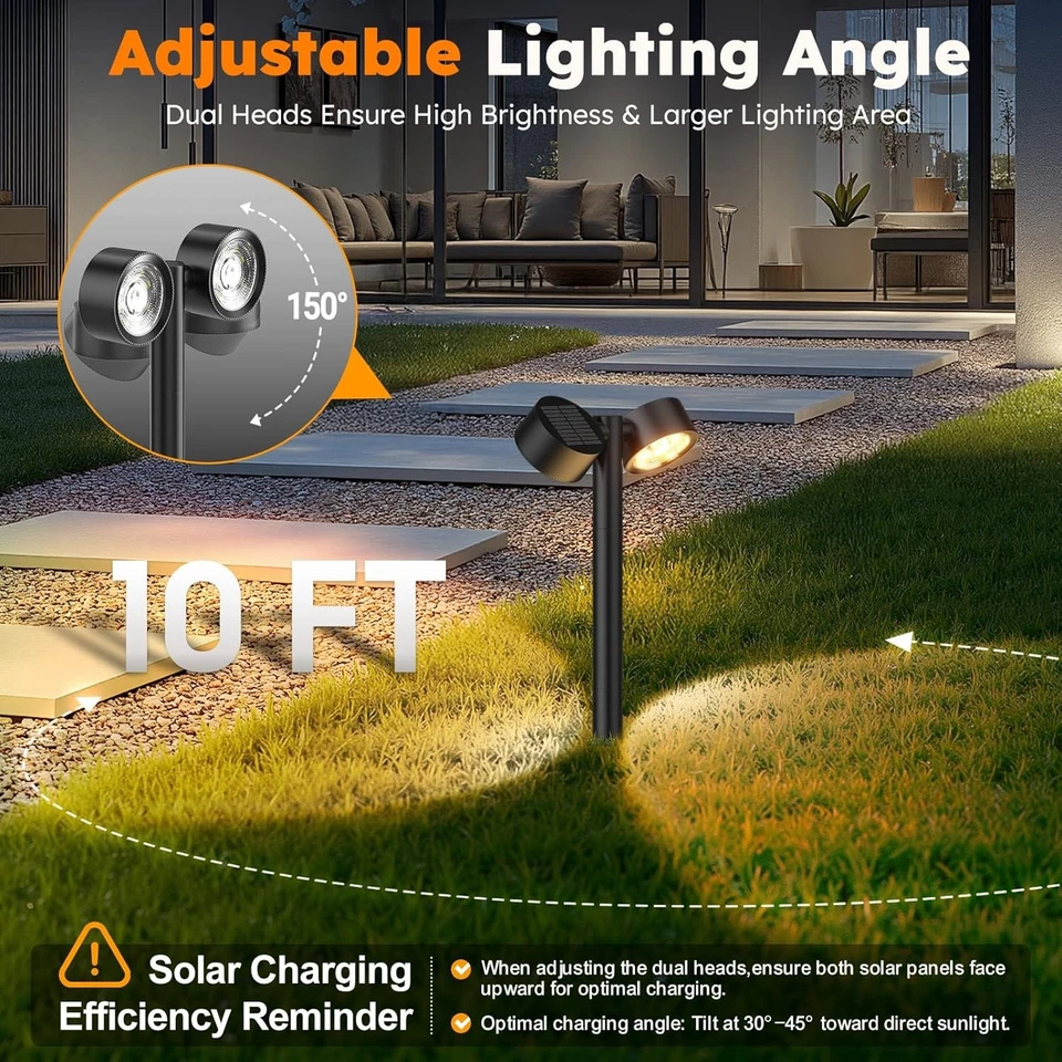 1/2/4 Pack Solar Pathway Lights Adjustable Dual-Head Solar Powered Garden lamp - Image 3 of 4
