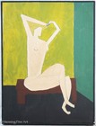 Mid Century Oil Painting of Female Portrait in Green after Milton Avery, Fine!