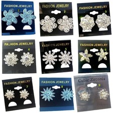 Silver Crystal Flower Stud Earrings Girls Women?s Fashion Jewellery Gift for Her