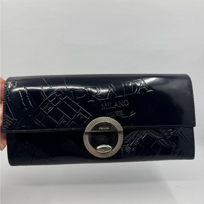 #ad #ad Prada Milano Black Patent Leather Logo Embossed 23406 $356.00
