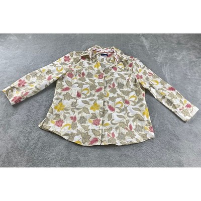 Basic Editions Women's Floral Print Button Down Shirt Size L Long Sleeve