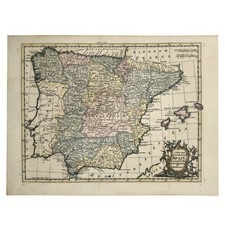 Mid 1700s Copper-Plate Engraved Hand-Colored Map of SPAIN - Thomas Kitchin