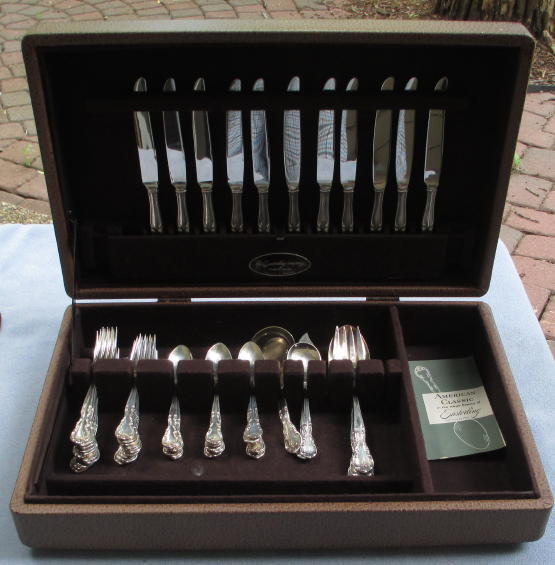 Set for 10, 58 Pcs Easterling Sterling Silver American Classic w Serving and Box