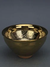 5.2" China Song Jian Kiln Porcelain Gild Fly Sky Goddess Beautiful Woman Bowl