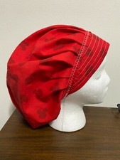MICKEY MOUSE IMAGE ON RED SURGICAL NURSES SCRUB HAT BOUFFANT,CHEMO,SURGERY TECH