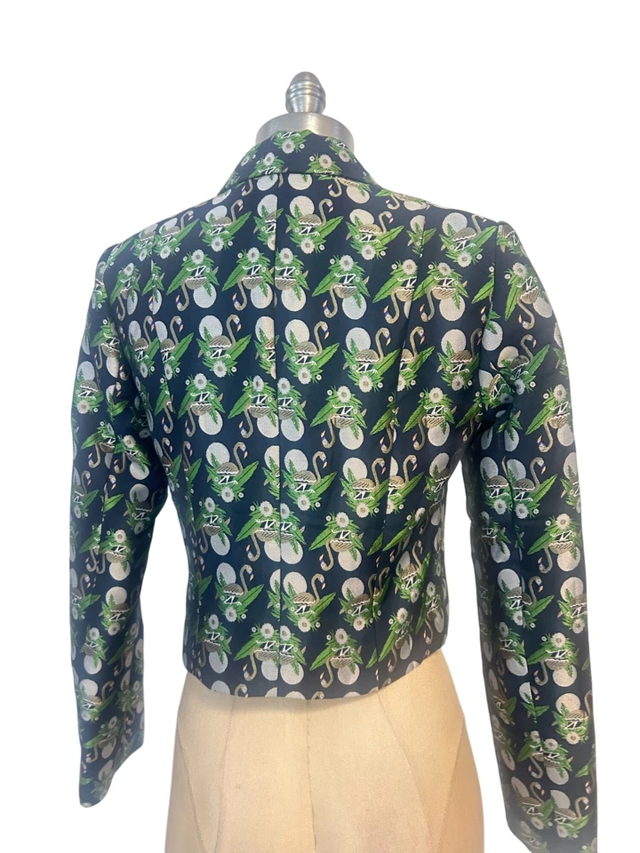 French Mauve Brocade Alida Jacquard Flamingo Cropped Jacket size XS - Image 3 of 4