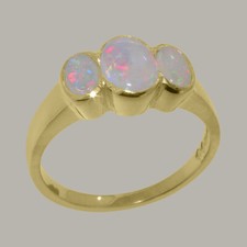 Solid 9k Yellow Gold Natural Opal Womens Trilogy Ring - Sizes 4 to 12