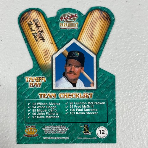 1998 Pacific Paramount WADE BOGGS #12 Die-Cut Checklist Card Tampa Bay Rays HOF - Picture 2 of 2