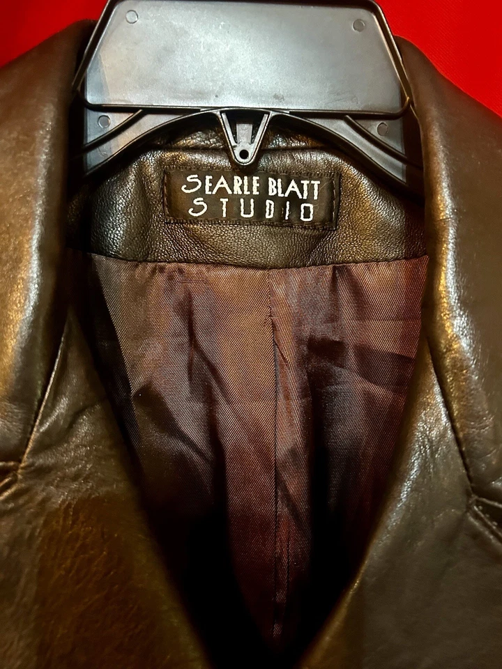 Abrigo De Colección Searle Blatt Studio Marrón Cuero Suave Doble Pecho Botón Para Mujer’s M Foto 3 de 4