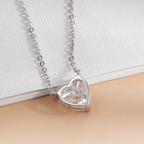 2ct/4ct Heart Real Moissanite Pendant for Women 18K White Gold Plated Necklace - Picture 5 of 14