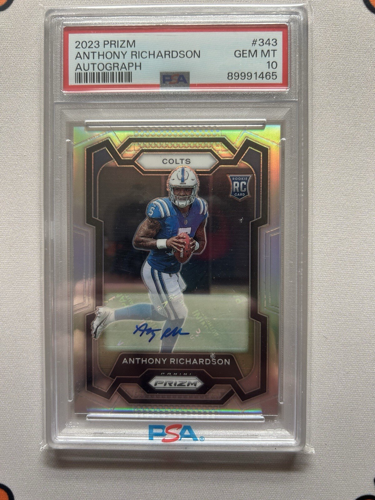 ANTHONY RICHARDSON PSA 10 2023 PANINI PRIZM #343 SILVER ROOKIE AUTO RC GEM