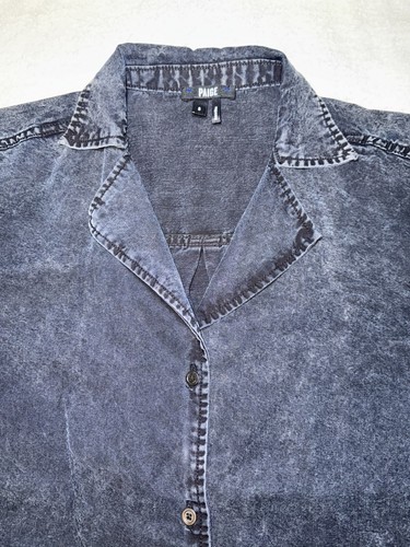 Paige Denim Women’s SMALL Button Up Black Denim Shirt Long Sleeve Collared USA - Picture 3 of 13