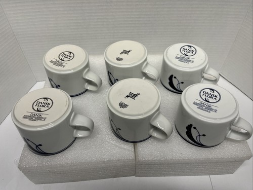 Lote de 5 tazas de café de porcelana azul bayberry y blanco liso Dansk Flora - Imagen 4 de 12
