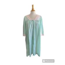 Vintage Lorraine House Coat Robe Nylon USA Light Green Sz L Womens MCM 1970s