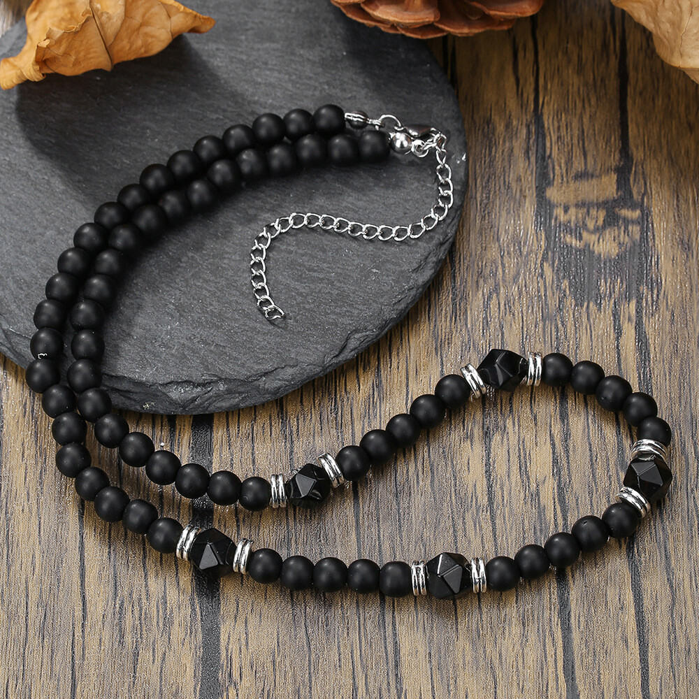 Beaded Choker Necklace for Men Hiphop Jewelry Trendy Black