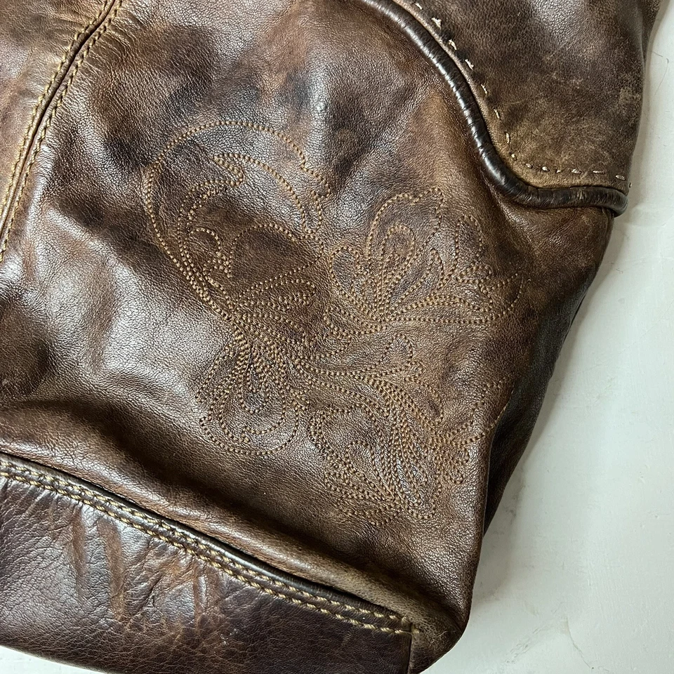 Bolso Cartera Scully Cuero Marrón Suave Bordado Western Boho Bolso de Mano para Mujer Foto 2 de 4