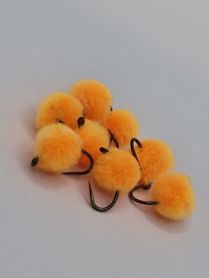 Carp Trout fly Fishing ORANGE EGG FLIES  Barbed/Barbless Various Hooks and QTY's