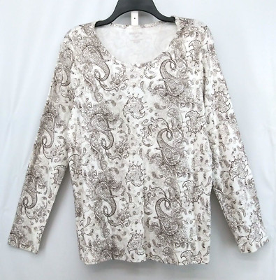 White Stag Shirt Womens Size XXL White Paisley Long Sleeve Pullover Top
