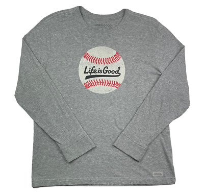 Life Is Good Mens L Long Sleeve Baseball Design Gray T-Shirt