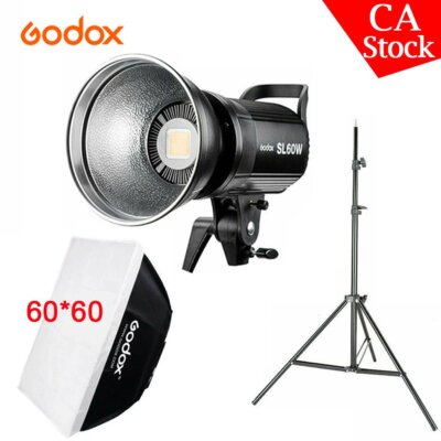US Godox SL-60W 5600K LED Video Light Bowens+60*60cm Softbox+2m Light Stand Kit