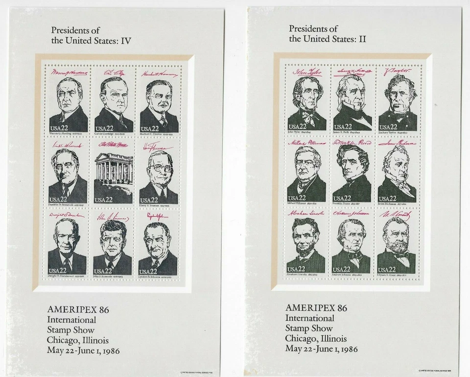 US Scott #2216-19, Souvenir Sheets 1986 VF MNH w/Folder - Image 2 of 3