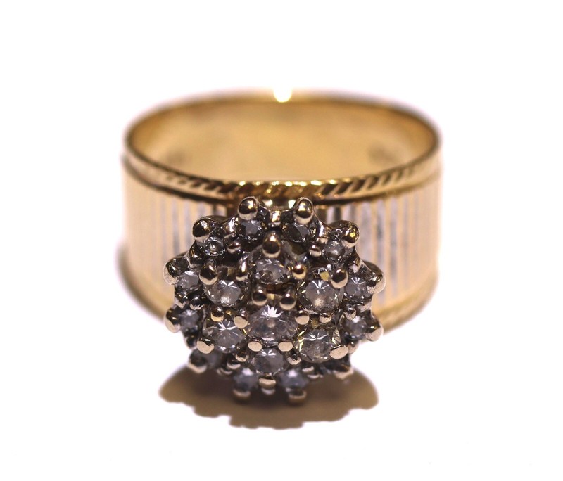 14k yellow gold 1ct SI2-3 H round diamond cluster ring 6.7g estate 6.75