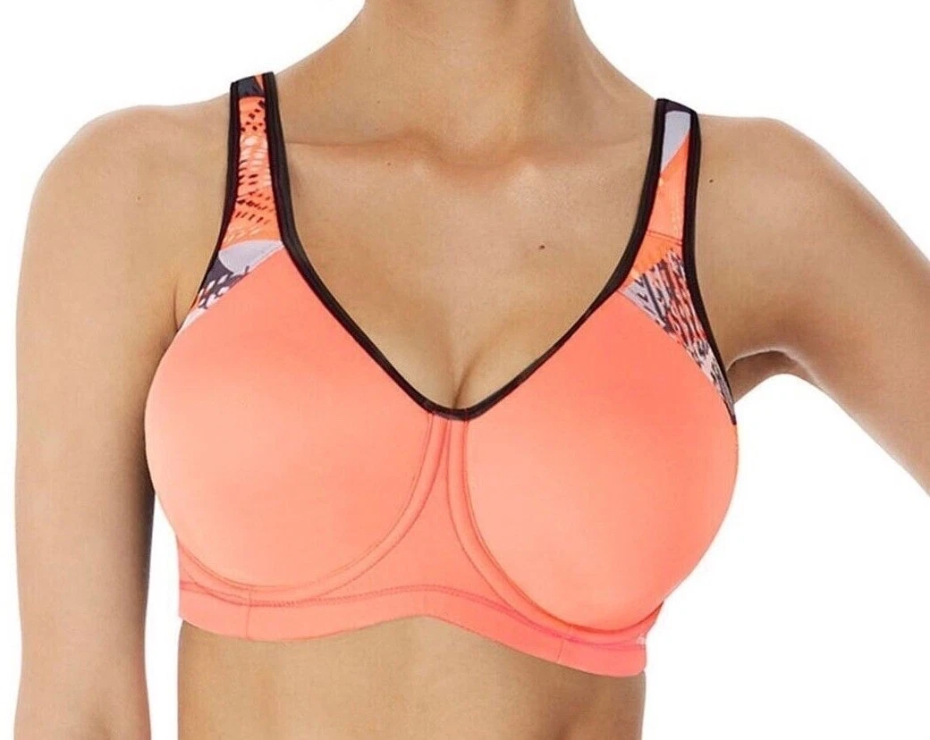 Freya Sports Bra Active Sonic Coral Size 28F Underwired Padded Racer Back  4892