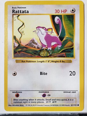 shadowless pokemon card prices SHADOWLESS Rattata 61/102 LP - 1999 Base Pokemon Card $2 Combined Shipping