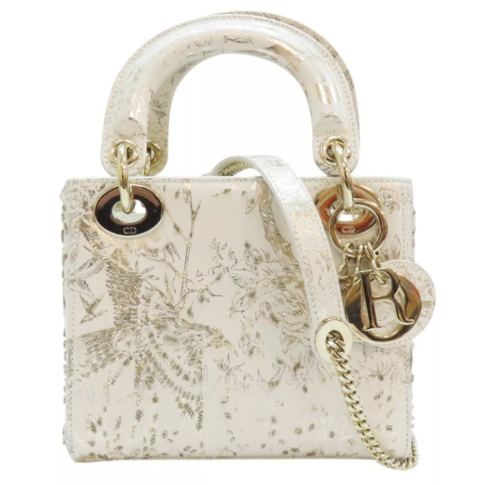 DIOR édition limitée mini sac à main bandoulière femme orné cuir de veau blanc