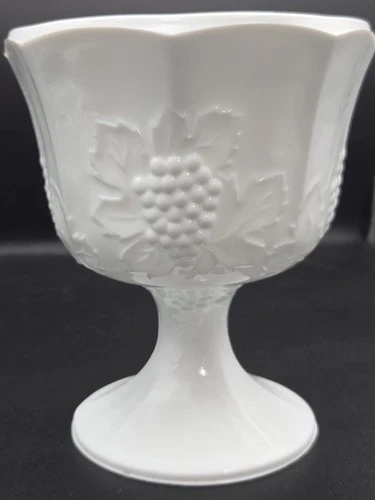 Vintage Indiana White Milk Glass Colony Harvest Grape Pedestal Compote/Planter