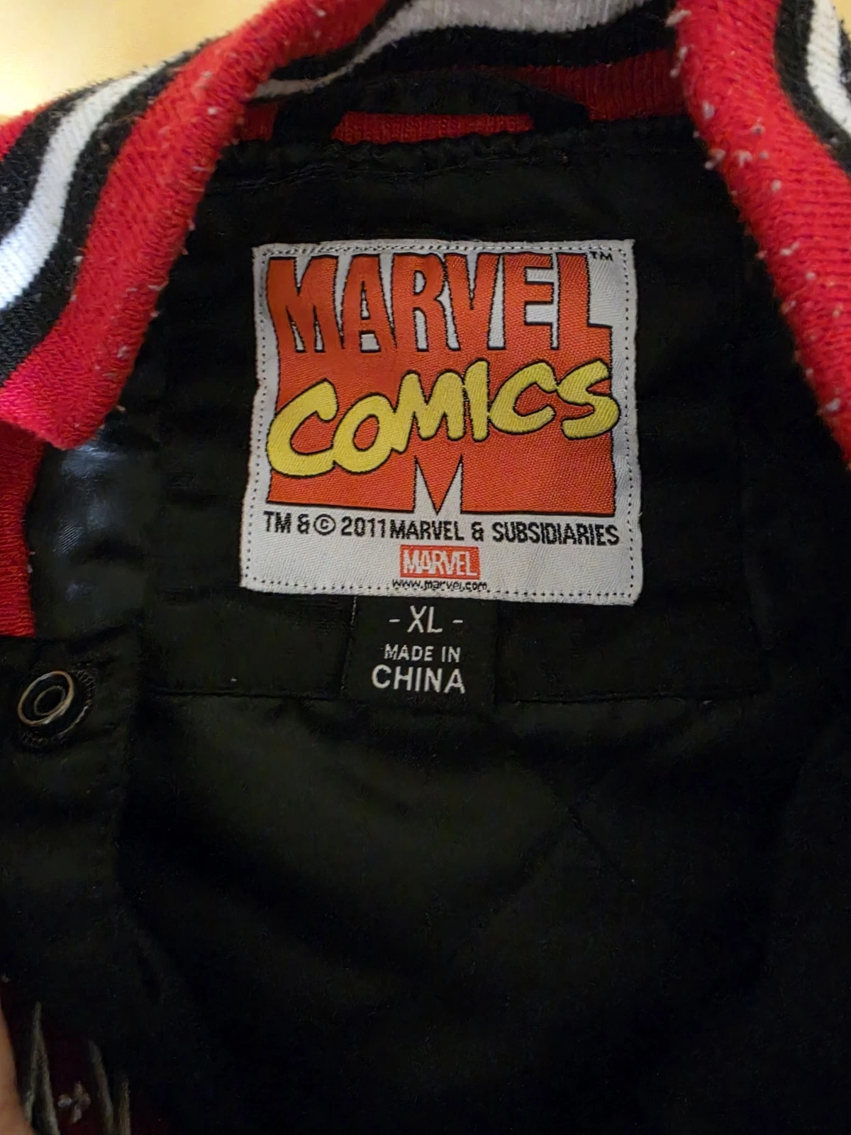Marvel Comics Iron Man Varsity Jacket Satin Snap Front Embroidered Black XL image 2