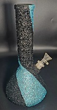 Handmade Rhinestone Bong Black Aqua Crystal Bling Water Pipe Glass Bowl Included