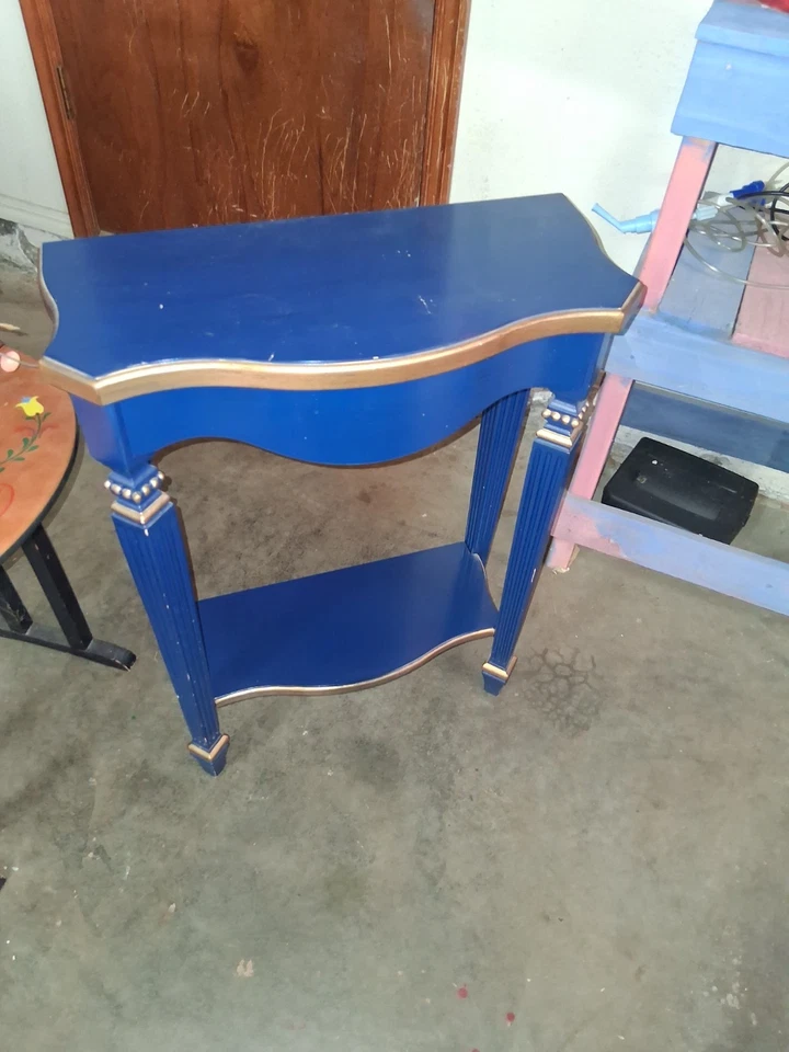 ✨ Antigua mesa de entrada azul y dorado - Elegante consola de salón✨ Foto 4 de 4