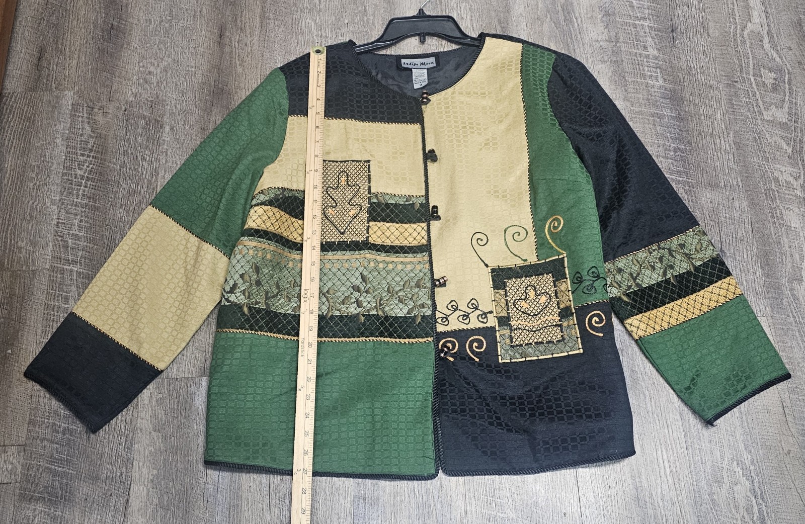 Indigo Moon Green Patchwork Embroidered Button Up… - image 4