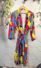 Vintage 90s Perry Ellis Portfolio PRINTED Terry Cloth Robe One Size READ