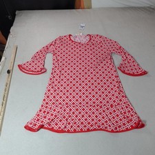 Michael Kors Dress Womens XL Red Geometric Print Bell Sleeve Cottage Prairie New