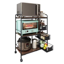 3-Tier Kitchen Cart with Wheels,13.8" D x 28" W x 35.5" H, Rolling Small Appl...