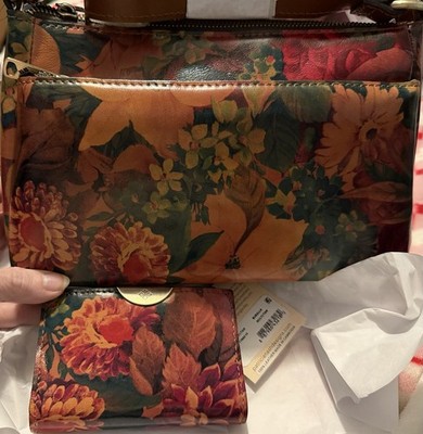 SET2 Patricia Nash MULTI-Tan FLORAL VALENZA Crossbody & BUSALLA RFID Wallet $260