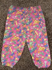 Vintage 90s Kids Pants Cartoon Animal Print Geometric Pattern Jogger Retro