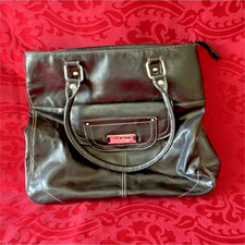 RARELY USED Nine West Black Shoulder Bag Silver Hrdwr Double Handles Logo Plaque