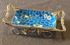 Antique French Gilt Metal Frame Tray Longwy Enamel Dish H.B & Cie