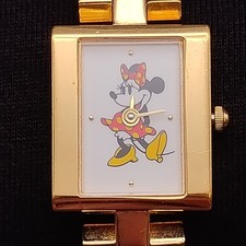 Disney TIME WORKS Minnie Mouse Gold Tone Rectangle Wristwatch Thailand Movt