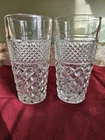 2 Vtg Anchor Hocking Wexford Tumblers Diamond Pattern 16 Oz 6 1/4" Clear Glass