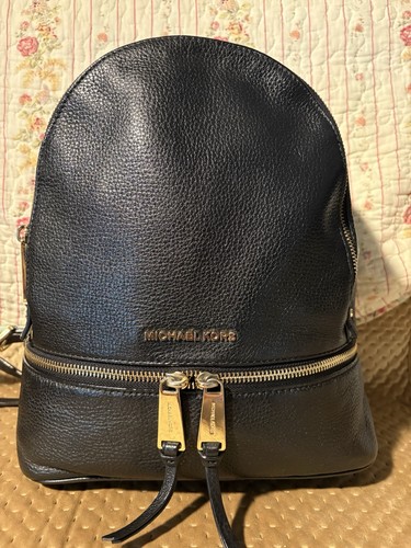MICHAEL KORS RHEA MEDIUM ZIP RUCKSACK TASCHE TRAVEL TOTE MK SCHWARZ LEDER GOLD