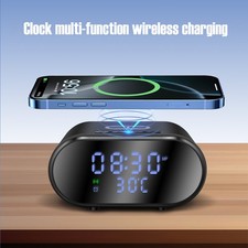 UK Wireless Charger Alarm Clock Thermometer Digital For iPhone 17 16 Samsung S25
