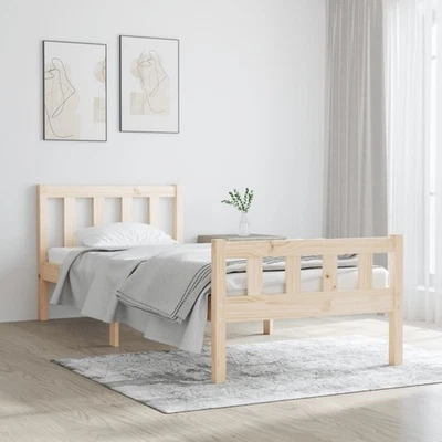 Cadre de Lit Blanc Bois Massif 160x200 cm Double Sommier Adulte Chambre vidaXL - Photo 1/4